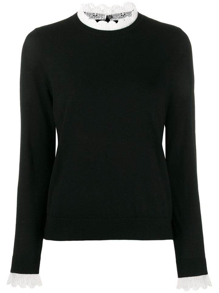 Sandro Paris Lace Trim Knit Jumper - Black