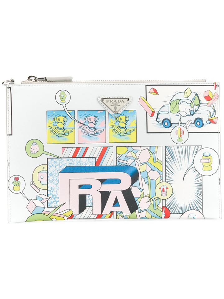 Prada Printed Clutch - Blue