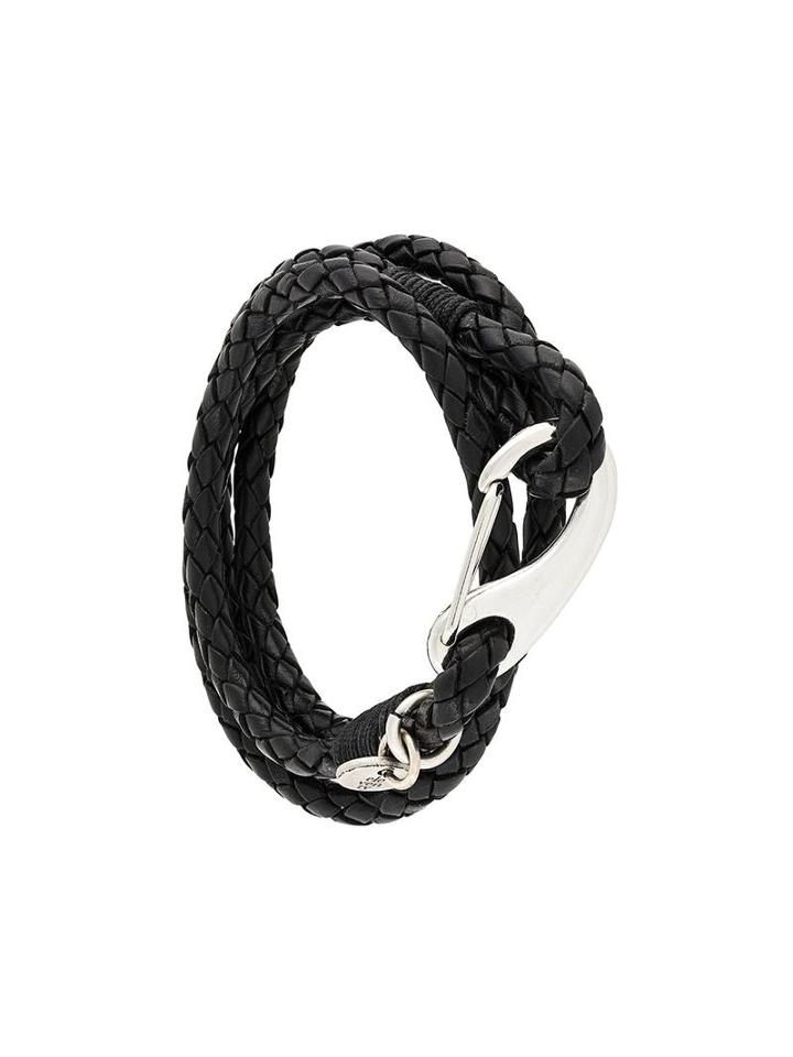Eleventy Interlaced Leather Bracelet, Men's, Size: Medium, Black