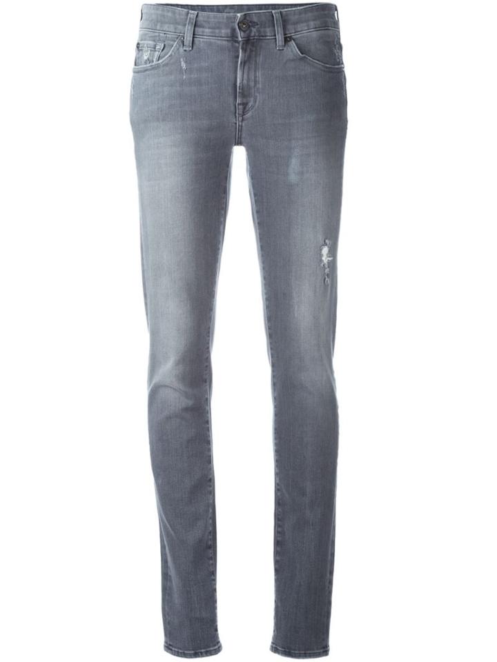7 For All Mankind Distressed Skinny Jeans, Women's, Size: 30, Grey, Cotton/polyester/spandex/elastane