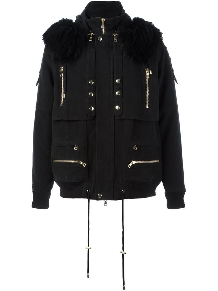 Balmain Fur Trim Parka, Men's, Size: Medium, Black, Cotton/acrylic/racoon Fur