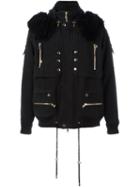 Balmain Fur Trim Parka, Men's, Size: Medium, Black, Cotton/acrylic/racoon Fur