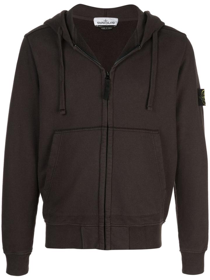 Stone Island Logo Patch Hoodie Jacket - Brown