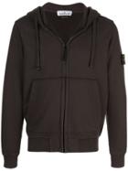 Stone Island Logo Patch Hoodie Jacket - Brown