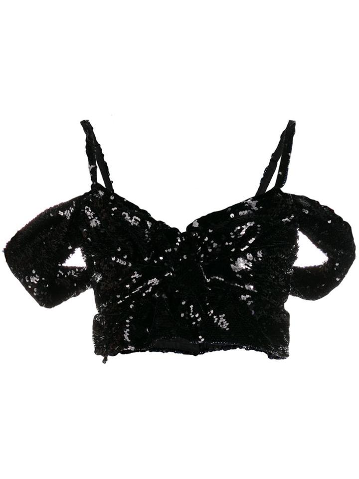 Simone Rocha Cold-shoulder Embellished Top - Black