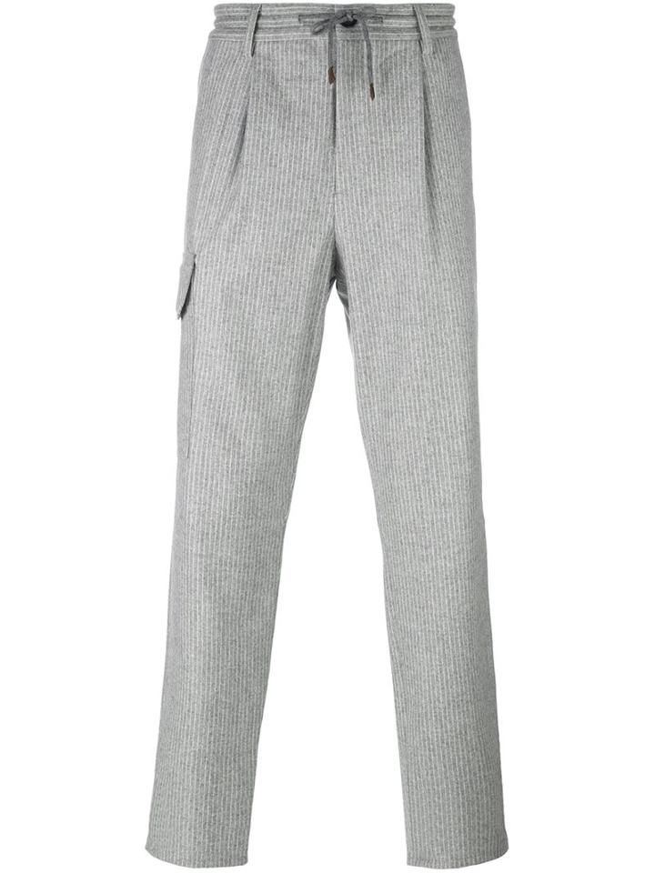 Brunello Cucinelli Striped Track Pants, Men's, Size: 52, Grey, Cotton/acetate/cupro/wool