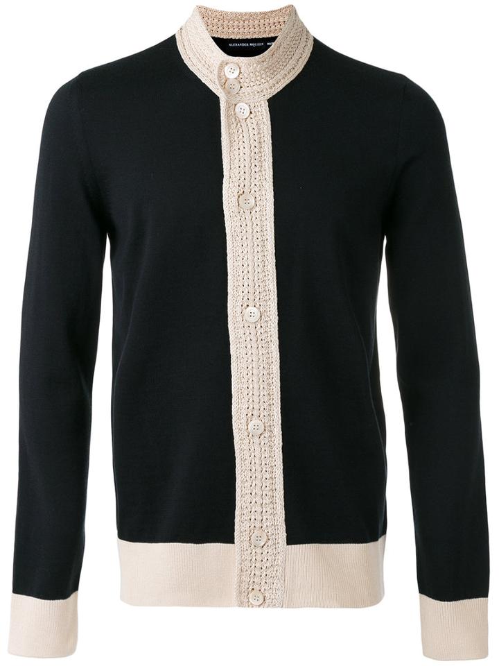 Alexander Mcqueen Contrast Knitted Cardigan, Men's, Size: Large, Black, Cotton/wool