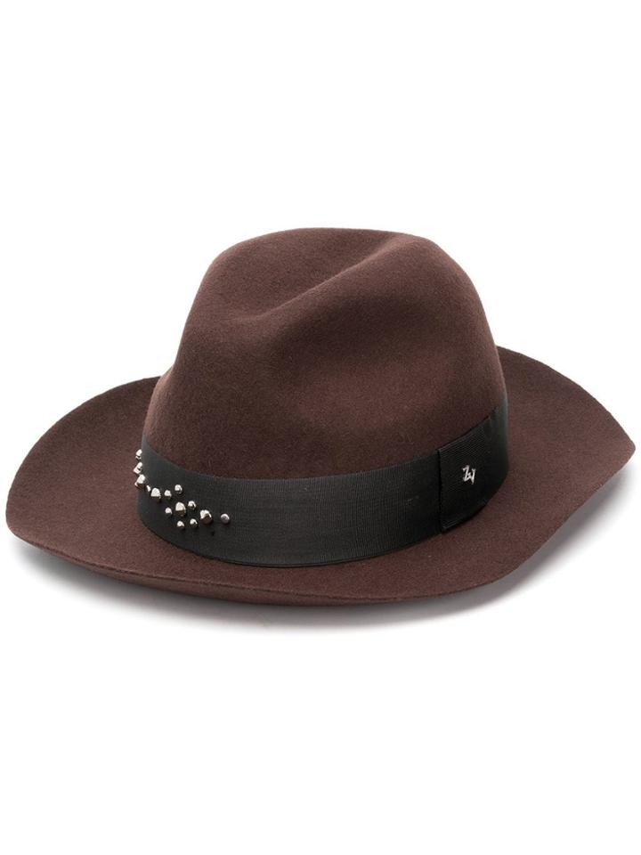 Zadig & Voltaire Wide Brim Ribbon Trimmed Hat - Brown