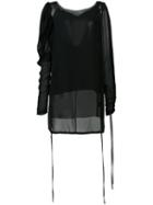 Vera Wang - Sheer Puff Sleeve Blouse - Women - Silk - 6, Black, Silk