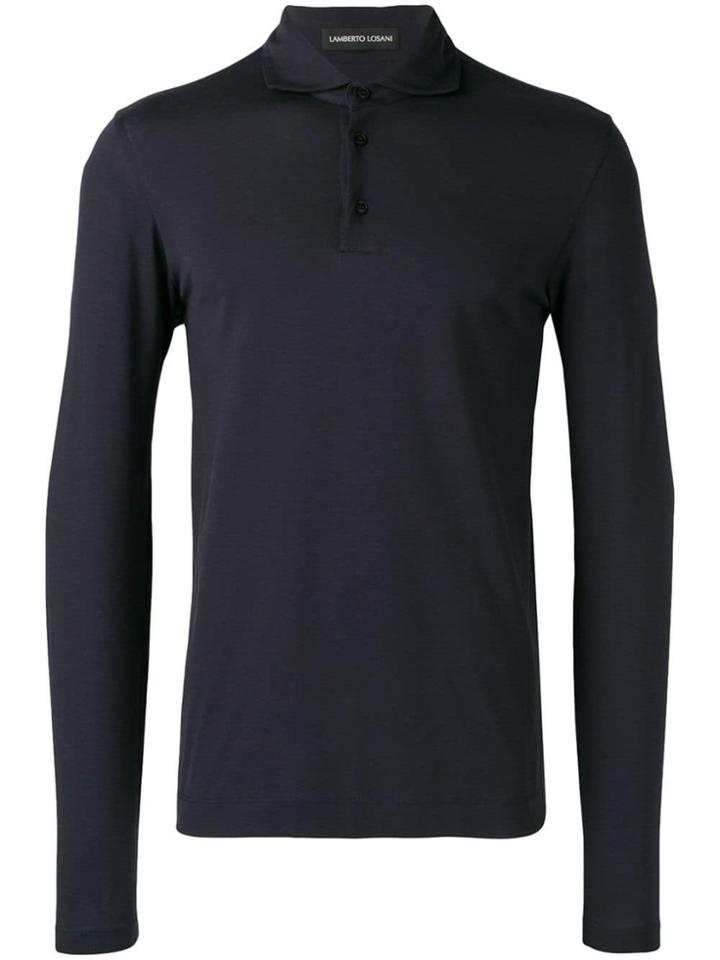 Lamberto Losani Long-sleeved Jersey Polo Shirt - Blue