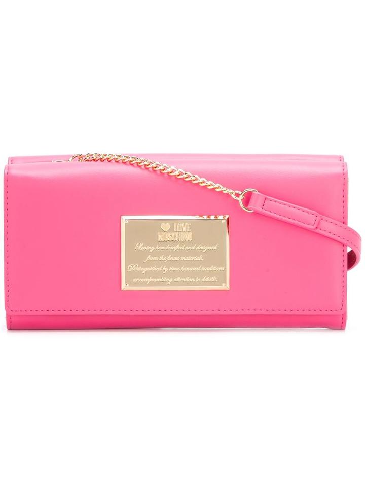 Love Moschino Logo Plaque Clutch, Women's, Pink/purple, Polyurethane/metal
