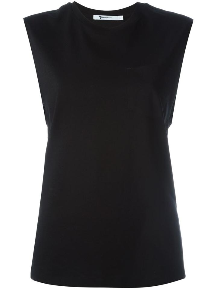 T By Alexander Wang Round Neck Tank Top, Women's, Size: L, Black, Cotton