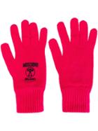 Moschino Logo Embroidered Gloves, Women's, Pink/purple, Wool