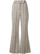 A.w.a.k.e. Mode Gingham Checked Flared Trousers - Neutrals
