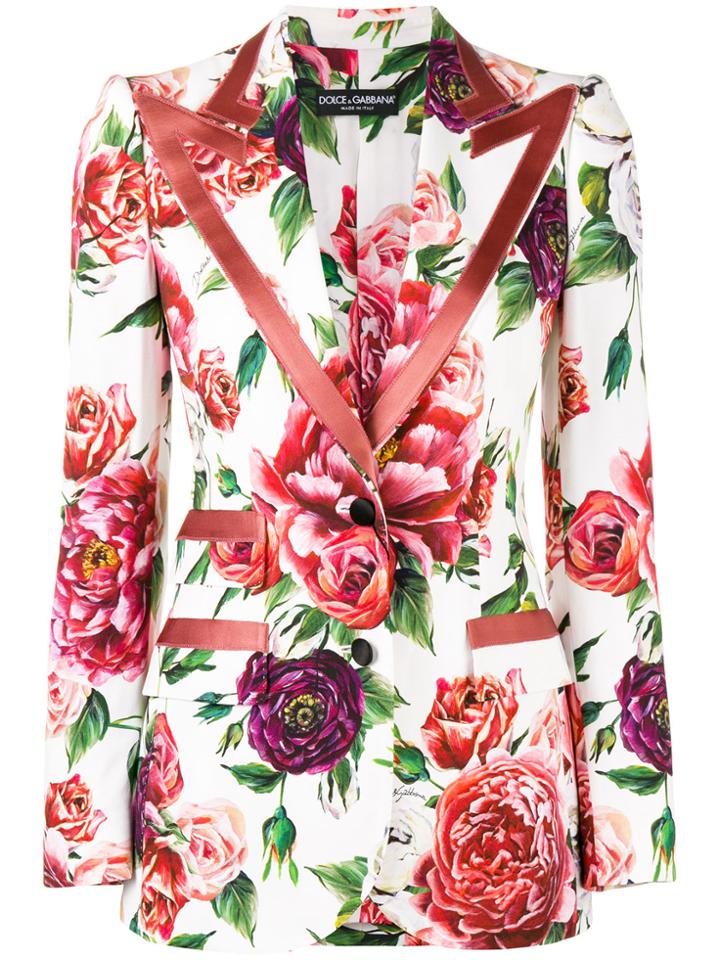 Dolce & Gabbana Peony Print Blazer - White