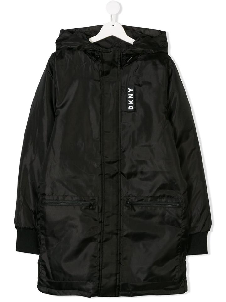 Dkny Kids Teen Logo Hooded Raincoat - Black