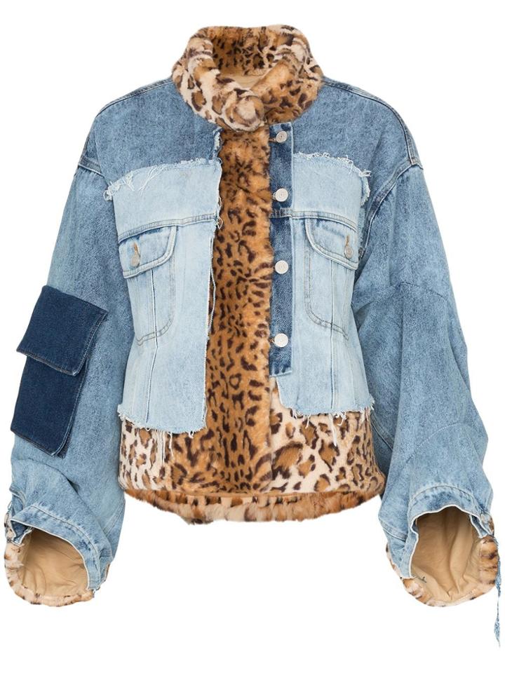 Natasha Zinko Faux Fur Patchwork Denim Jacket - Blue