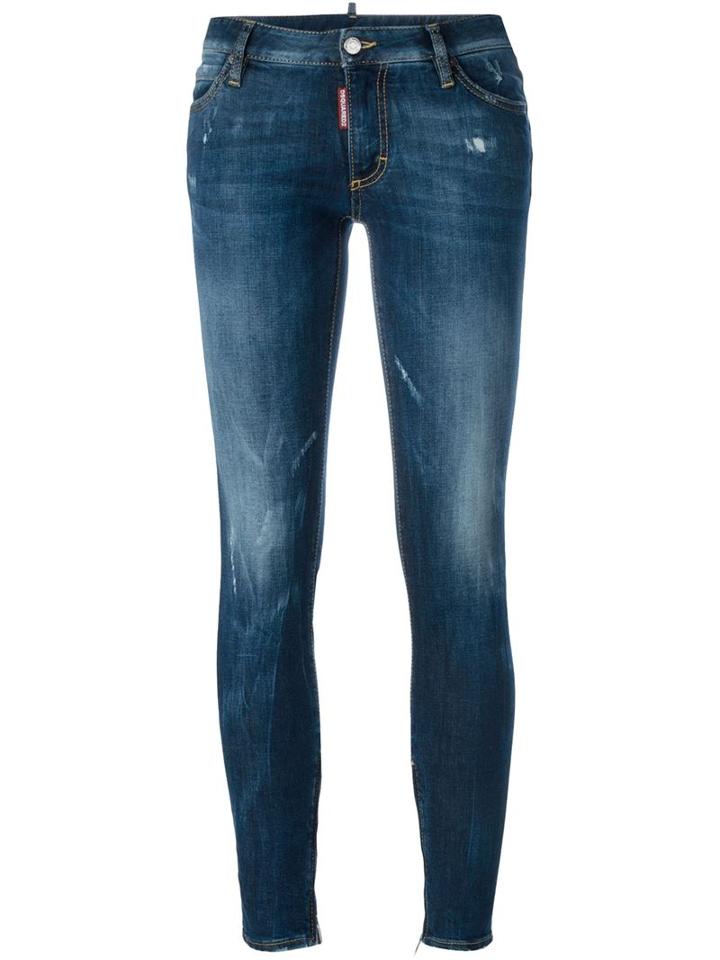 Dsquared2 'skinny' Medium Waist Jeans, Women's, Size: 44, Blue, Cotton/spandex/elastane/calf Leather