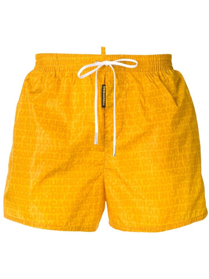 Dsquared2 All Over Logo Swim Shorts - Yellow