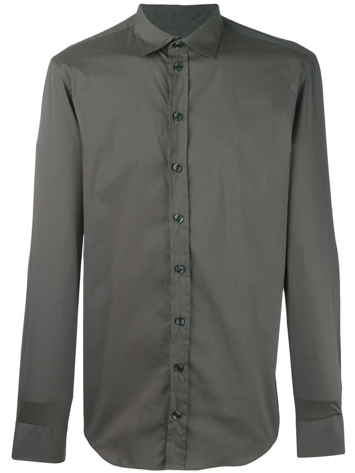 Armani Collezioni Classic Shirt, Men's, Size: Xl, Green, Cotton/polyamide/spandex/elastane