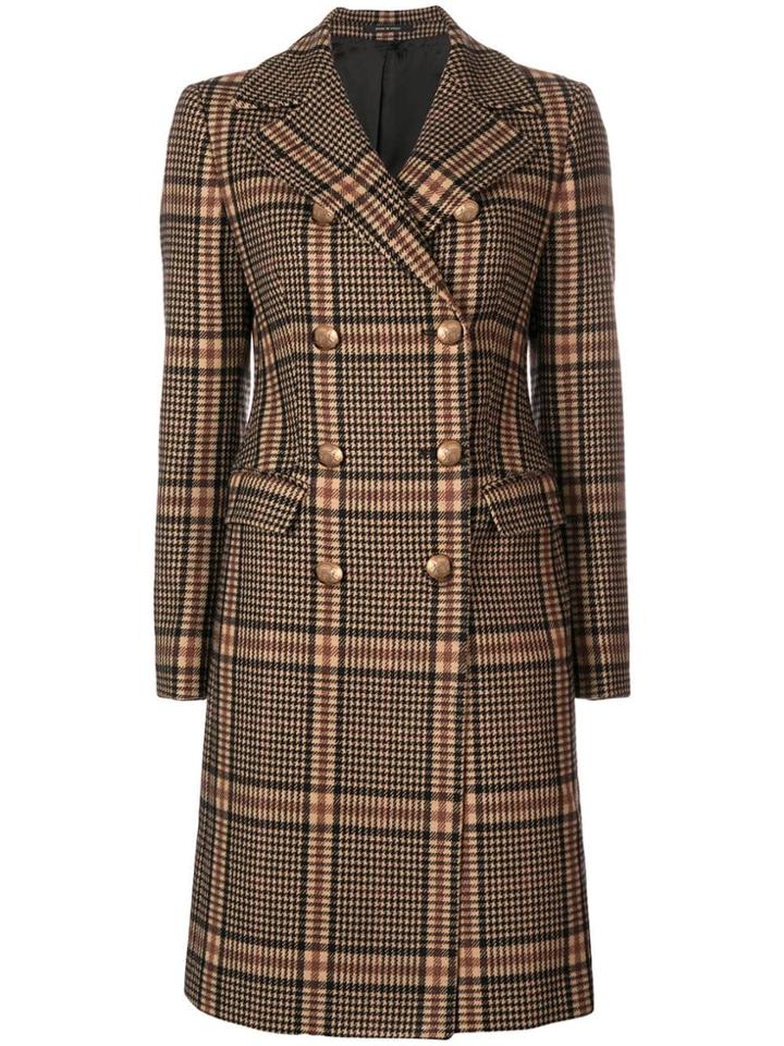 Tagliatore Checkered Midi Coat - Brown