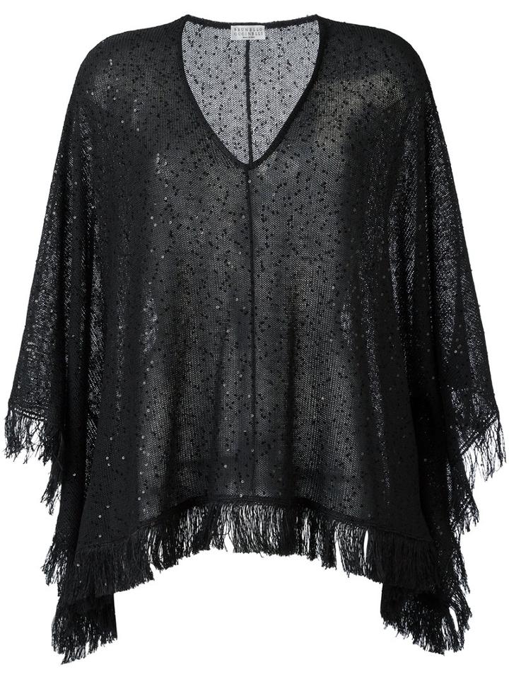 Brunello Cucinelli Fringed Blouse, Women's, Size: Xs, Black, Linen/flax/silk/polyamide