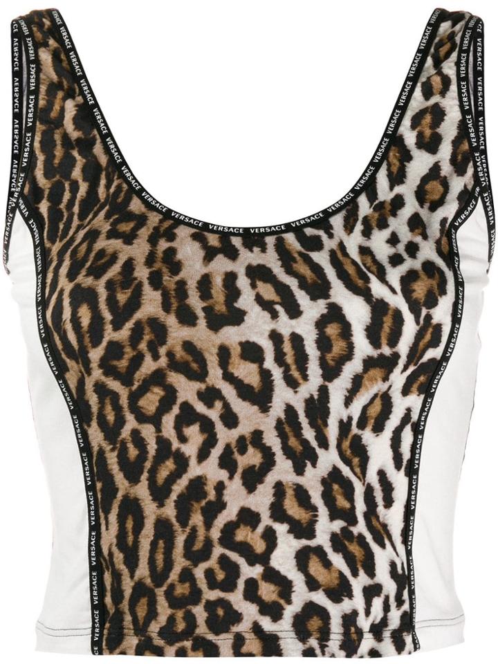 Versace Leopard Print Cropped Tank Top - Neutrals