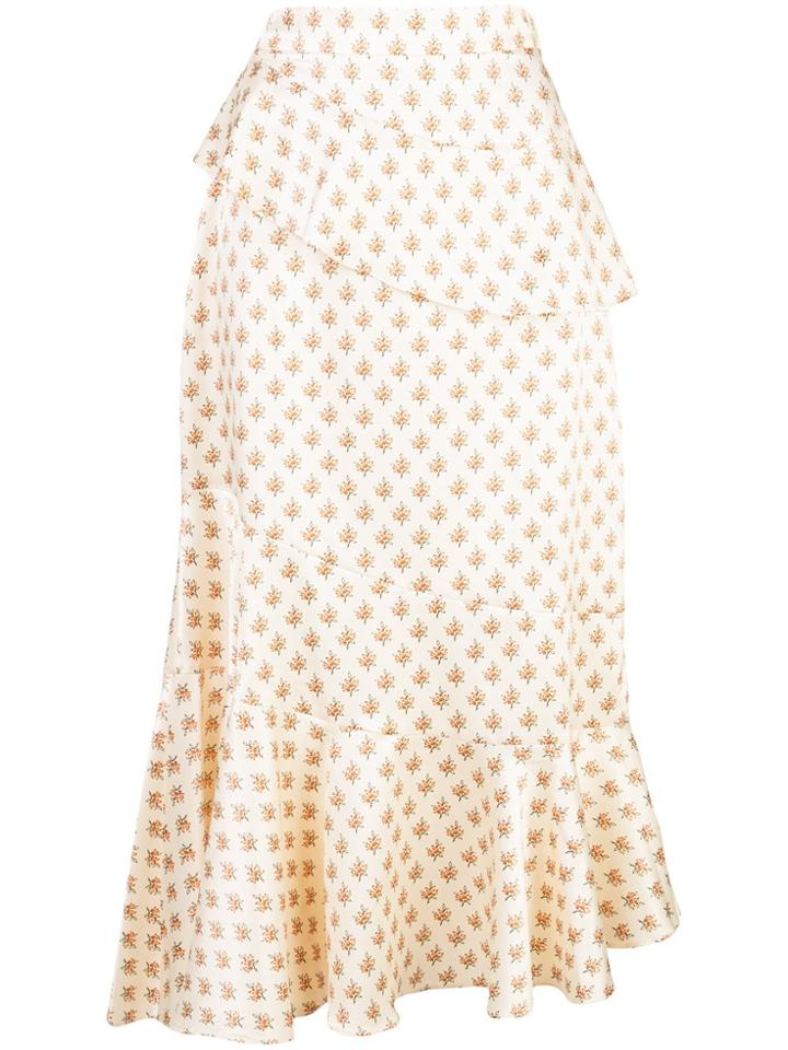 Alexa Chung Ossie Tiered Floral Skirt - White