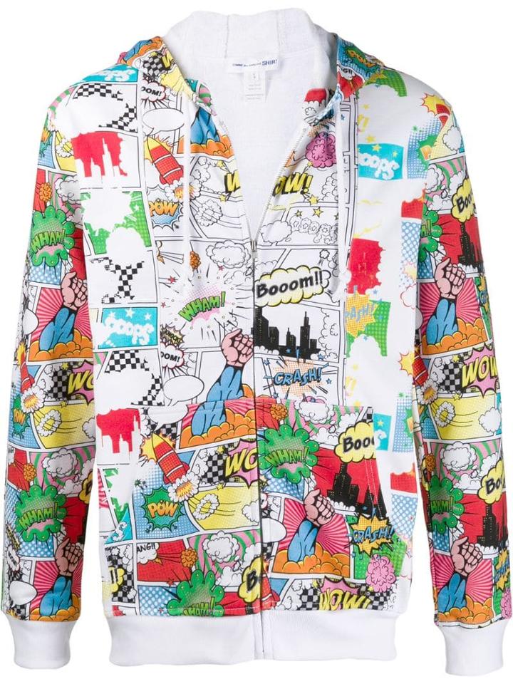 Comme Des Garçons Shirt Comic Print Zipped Hoodie - White