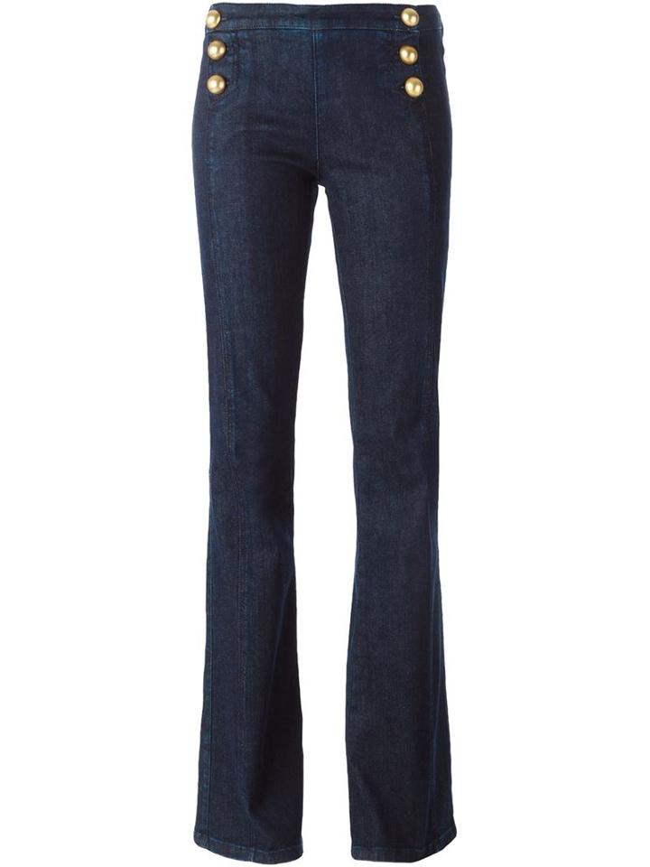 Ermanno Scervino Bootcut High Waisted Trousers, Women's, Size: 40, Blue, Cotton/spandex/elastane