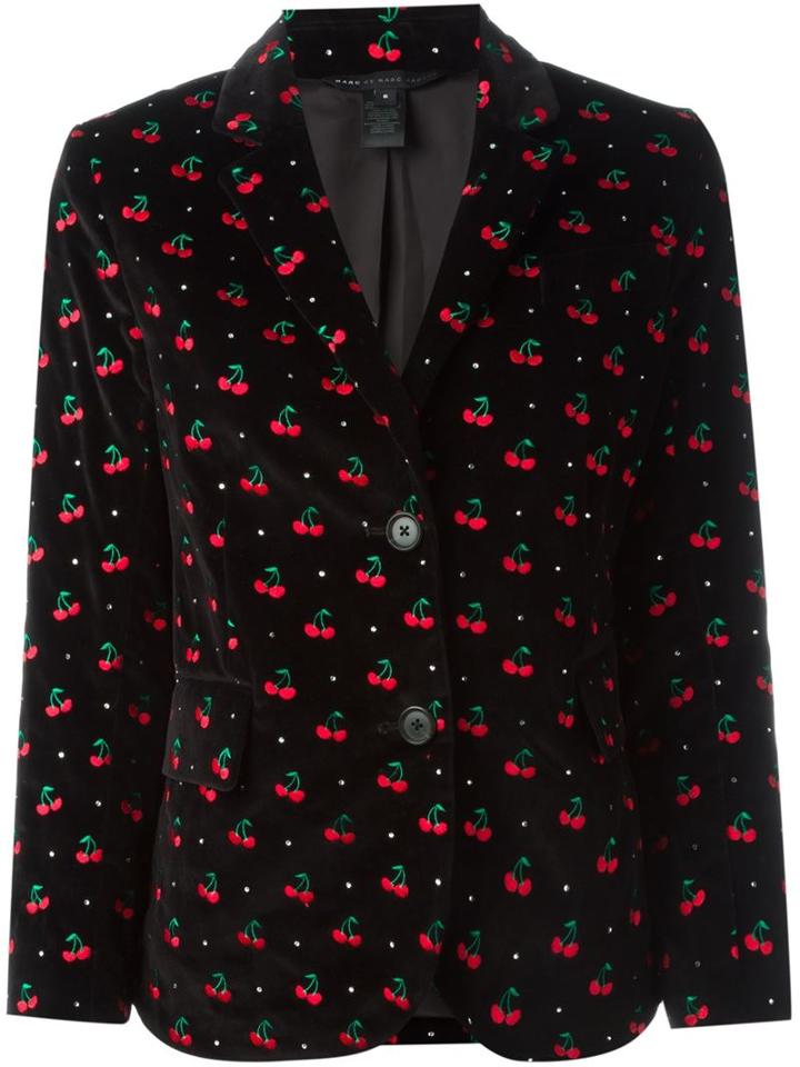 Marc By Marc Jacobs Embroidered Cherry Blazer, Women's, Size: 8, Black, Cotton/cupro