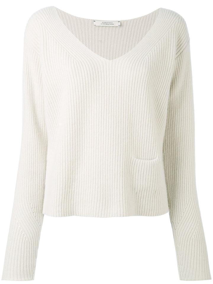 Dorothee Schumacher - V-neck Ribbed Jumper - Women - Cashmere - 2, Nude/neutrals, Cashmere