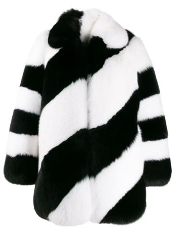 Saint Laurent Fur Diagonal Striped Coat - Black