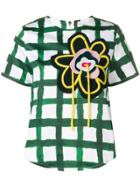 Mira Mikati Hand Embroidered Flower Patch Scuba Top - Green