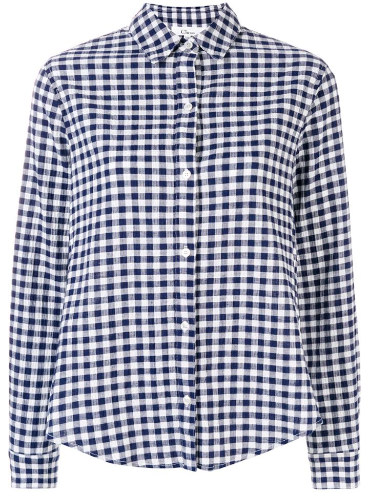 Clu Frilled Sleeve Gingham Shirt - Blue
