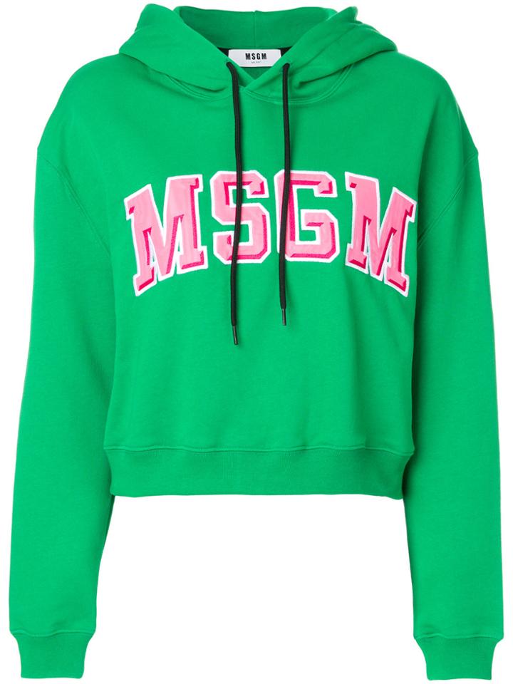 Msgm Cropped Logo Hoodie - Green