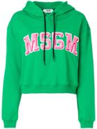 Msgm Cropped Logo Hoodie - Green
