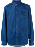 Msgm Printed Denim Buttondown Shirt - Blue