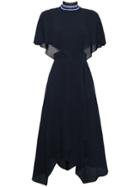 Fendi Sleeveless Crosshatch Silk Cape Dress - Blue