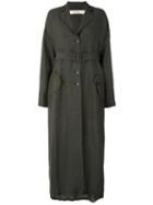 Damir Doma - Belted Overcoat - Women - Cotton/linen/flax/cupro/viscose - Xs, Brown, Cotton/linen/flax/cupro/viscose