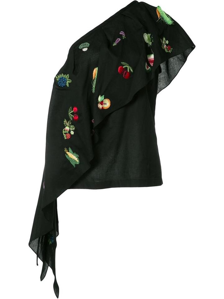 Rosie Assoulin Single Shoulders 'salad' Blouse, Women's, Size: Small, Black, Cotton