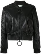 Off-white - Cropped Bomber Jacket - Women - Leather/viscose - M, Black, Leather/viscose