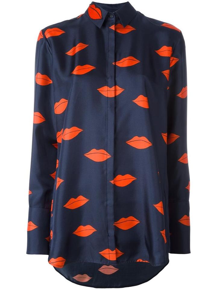 Victoria Victoria Beckham Lips Allover Print Shirt, Women's, Size: 10, Blue, Silk/polyester
