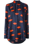 Victoria Victoria Beckham Lips Allover Print Shirt, Women's, Size: 10, Blue, Silk/polyester