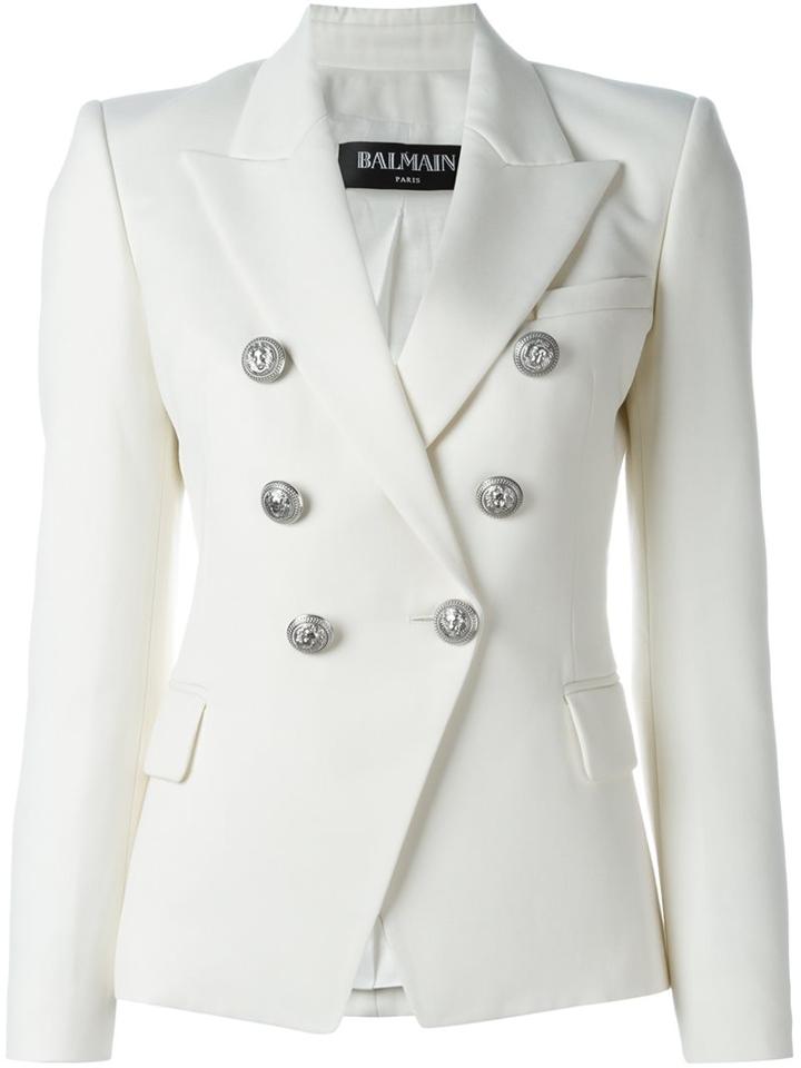 Balmain Double Breasted Blazer, Women's, Size: 38, White, Cotton/viscose/wool