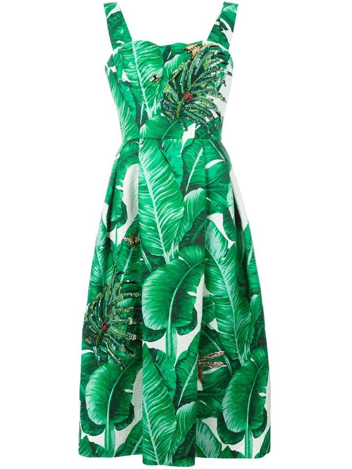 Dolce & Gabbana Embellished Banana Leaf Print Dress
