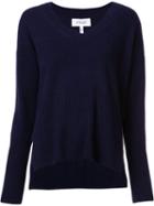 Derek Lam 10 Crosby V-neck Ribbed Detailing Jumper, Size: Medium, Black, Cashmere