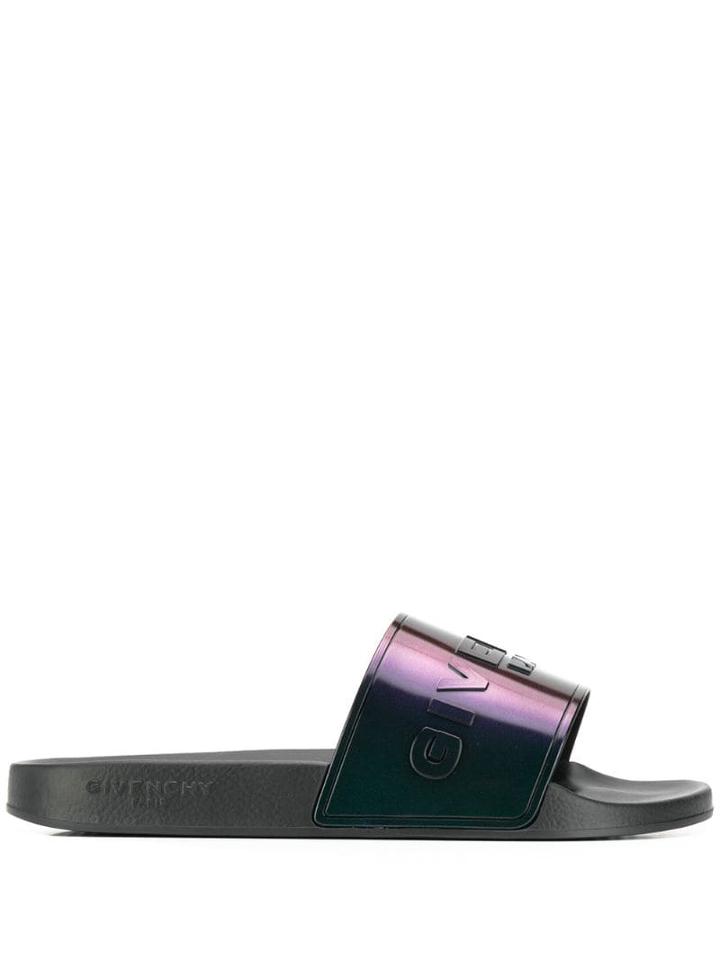 Givenchy Logo Iridescent Slides - Black