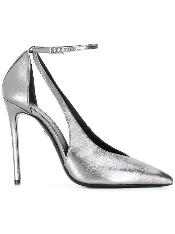 Grey Mer Cut Out Stiletto Pumps - Silver