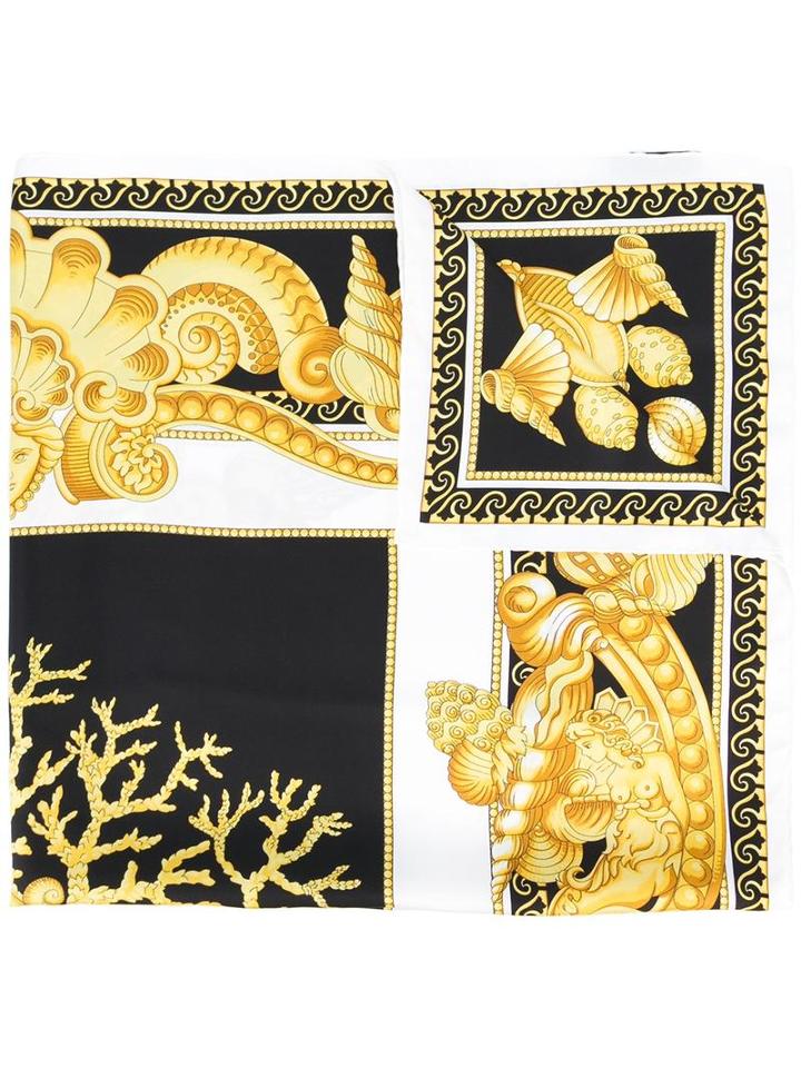 Versace Baroque Oceanic Scarf, Women's, Black, Silk